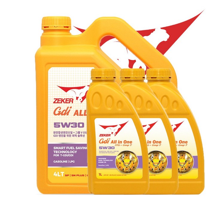 제커 GDI올인원 5W30 SP SN 올인원 GDI 가솔린 LPG 엔진코팅제와 5기유 함유 4L, 1개, 5w30, 6L