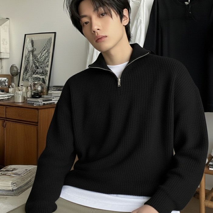 르마틴홈 남자 겨울 니트 긴팔 반집업 가디건 골지 데일리 스웨터