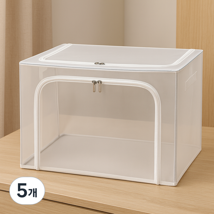 도르리 다용도 리빙박스 이불 옷 정리 투명 대용량 수납박스 폴딩박스, 화이트, 5개