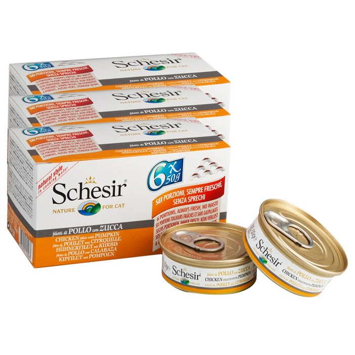 쉐지애 고양이 내추럴스타일 캔 50g x 6p, 닭고기 + 호박 + 쌀 혼합맛, 3개