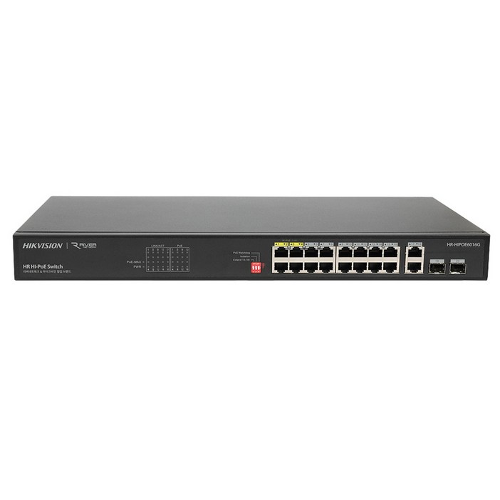 하이크비전 16포트  2 Uplink  2 SFP 포트 기가비트 Hi POE 스위치, HRHIPOE6016GHR013, 1개