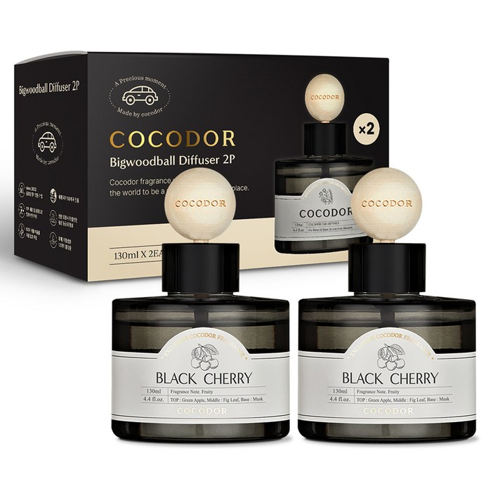 코코도르 프리미엄 빅우드볼 차량용 디퓨저 130ml 2개입, 블랙체리, 1세트
