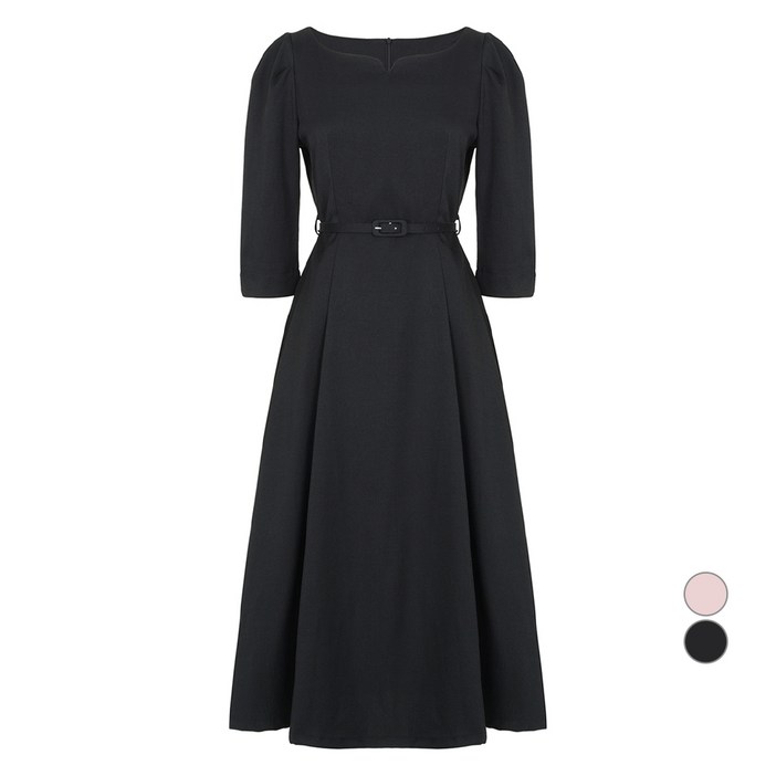 에이비에프지 여성용 7부 페미닌 벨티드 플레어 원피스 AFZ3MO31A