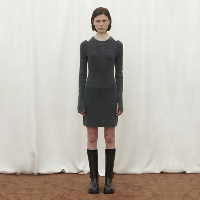 아틀리에나인 여성용 레이어드 니트 롱 면 원피스 OP6220