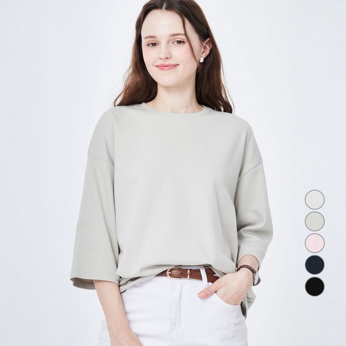 ELLE PARIS 여성용 통기성 오버핏 7부 소매 티셔츠