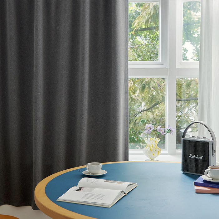 쁘리엘르 그로브 무타공 붙이는 벨크로 봉집 겸용 암막 커튼  자석타이백 세트