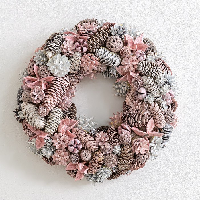 플라워트리 인테리어 벽장식 솔방울 리스 35cm