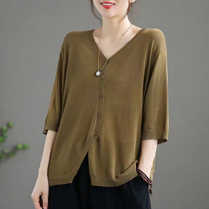 소니오 여성용 루즈핏 7부 니트 가디건