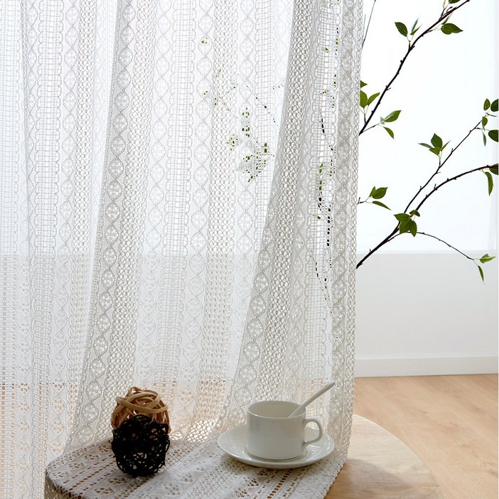 사라하우스 레이스 가리개 뜨개 빈티지 자수 커튼 봉집형