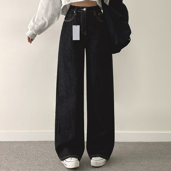 위드후이린 여성용 논페이드 와이드 데님 팬츠 기본롱