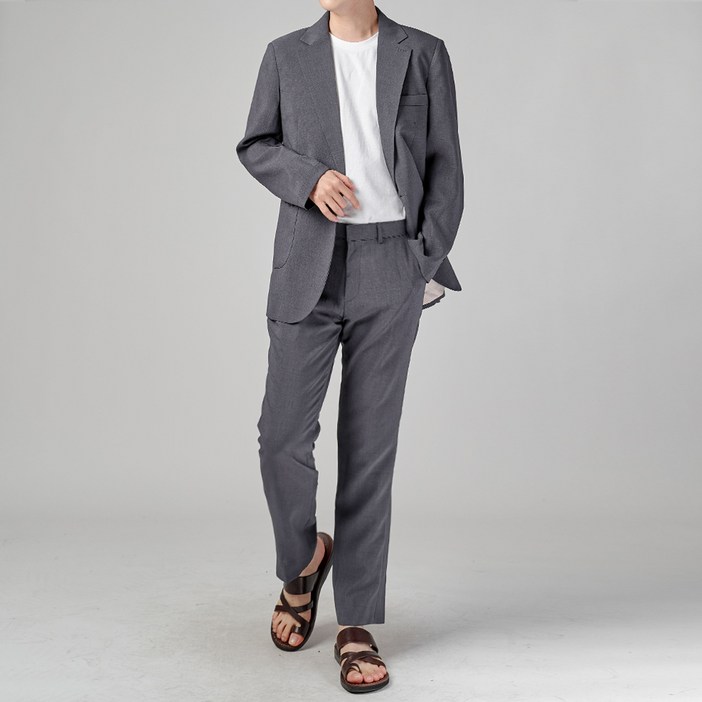 바르 남성용 린넨 아웃포켓 원버튼 베이직 수트 BU3002