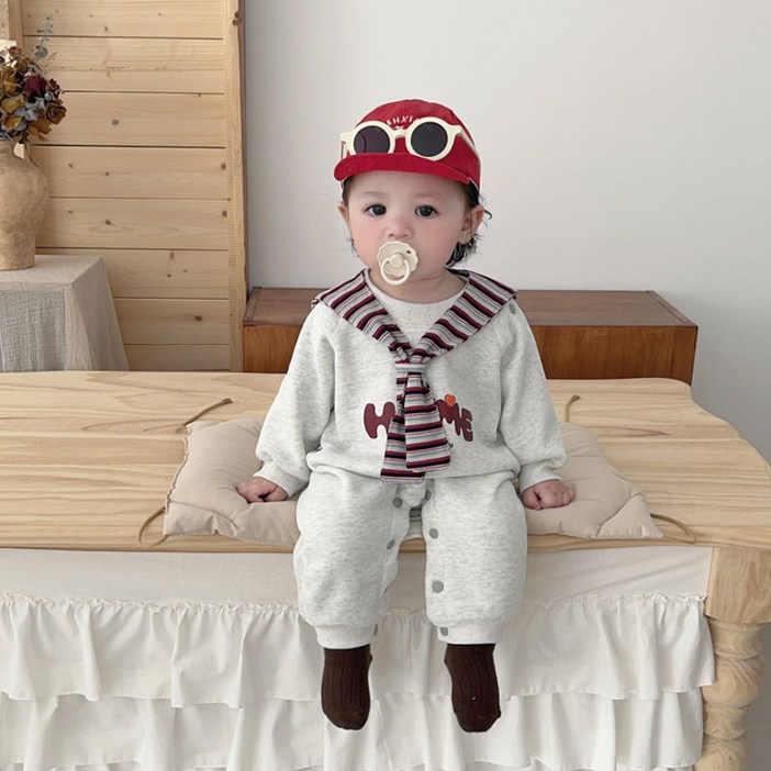 베베니즈 데일리 프린팅 긴팔우주복 + 머플러 세트