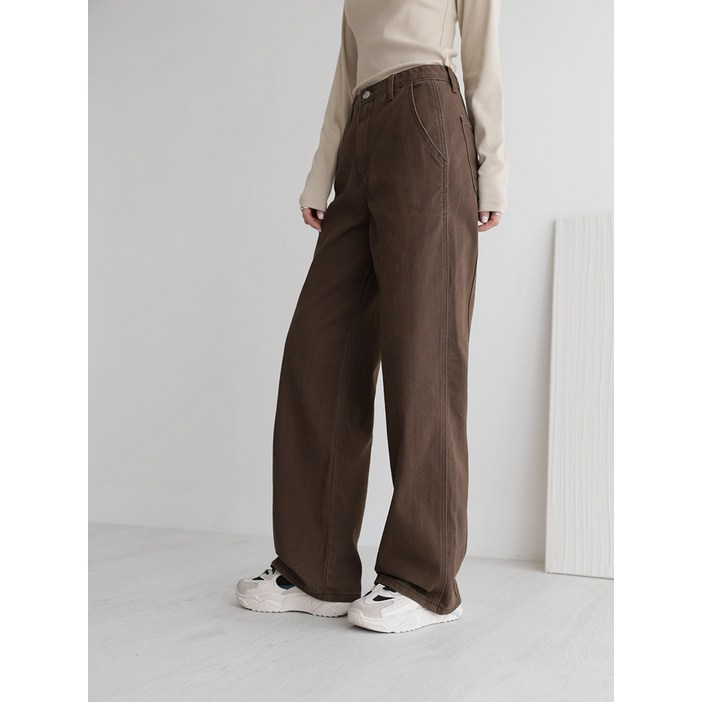 앤드스타일 여성용 숏/기본/롱 기장 딱맞진 No8 트윌코튼 절개 인밴딩 와이드 팬츠 264397