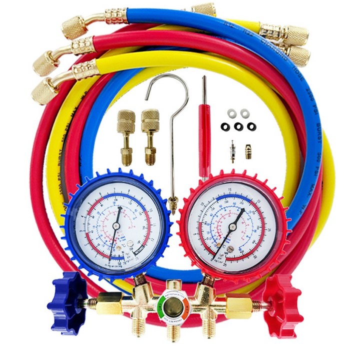솔리드 매니폴드 게이지 구신냉매 겸용 R22 R410A 에어컨 압력 가스 충전 주입, 1개