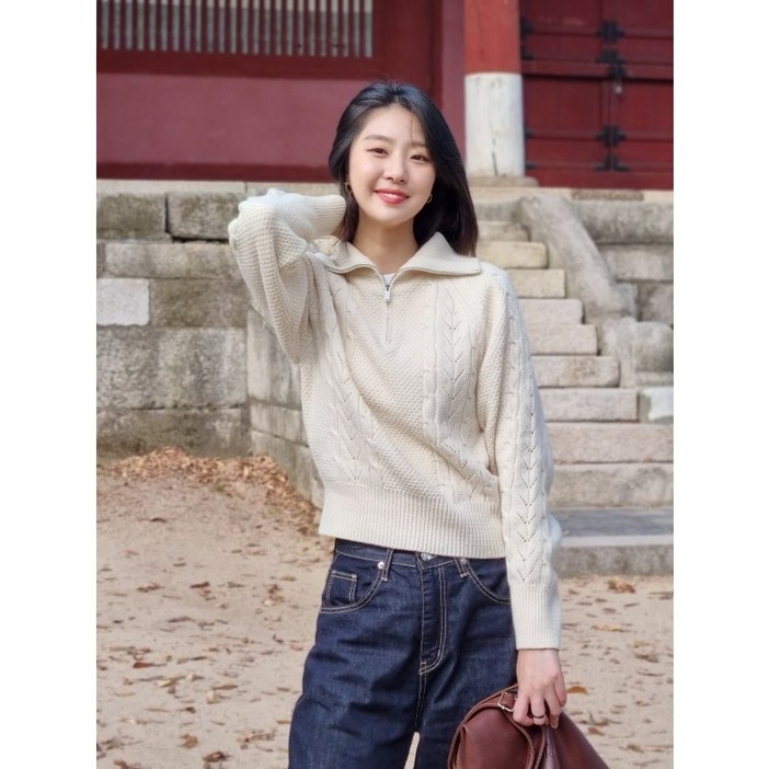 [스테이클로즈] 무료배송 엑스트라파인울 꽈베기 반집업 니트 - 4컬러