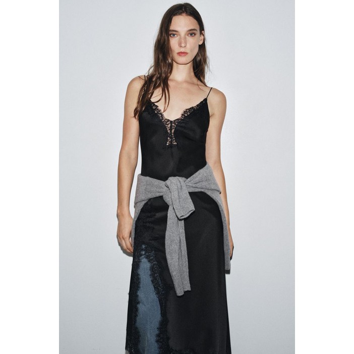 ZARA 자라 새틴 레이스 원피스 ZW COLLECTION  블랙 84207
