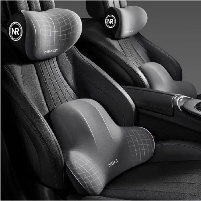 키넬오토 차량용 메모리폼 쿠션세트 목쿠션 요추쿠션, 1세트, 블랙