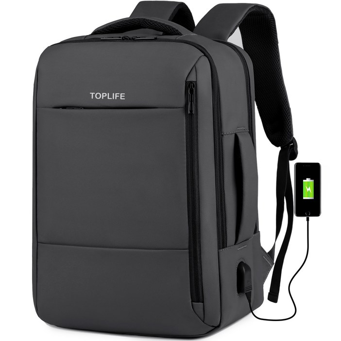 TOPLIFE 직장인 대학생 대용량 여행용 17인치 방수 노트북 백팩 USB 충전