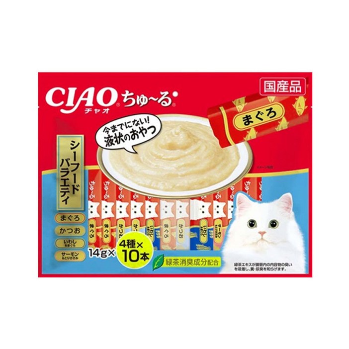 이나바 챠오츄르 짜먹는 고양이간식, 1세트, 씨푸드 버라이어티