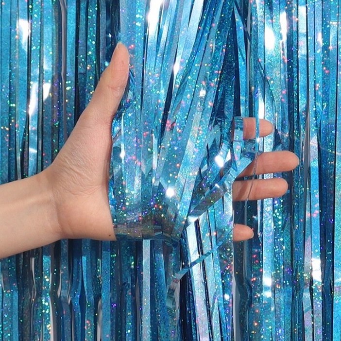 에브리띵스마일 파티커튼 42colors 홀로그램새틴파스텔샤이니 수술 은박커튼, 홀로그램 스카이블루, 5개