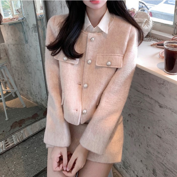 [유위시] 겨울 트위드 자켓 스커트 투피스 세트 하객룩 오피스룩
