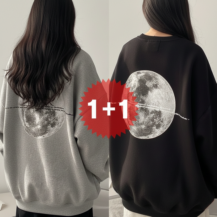 지디오 여성 루즈핏 맨투맨 2개 세트 달 백프린팅 라운드넥 긴팔 티셔츠 레터링 오버핏 긴팔티