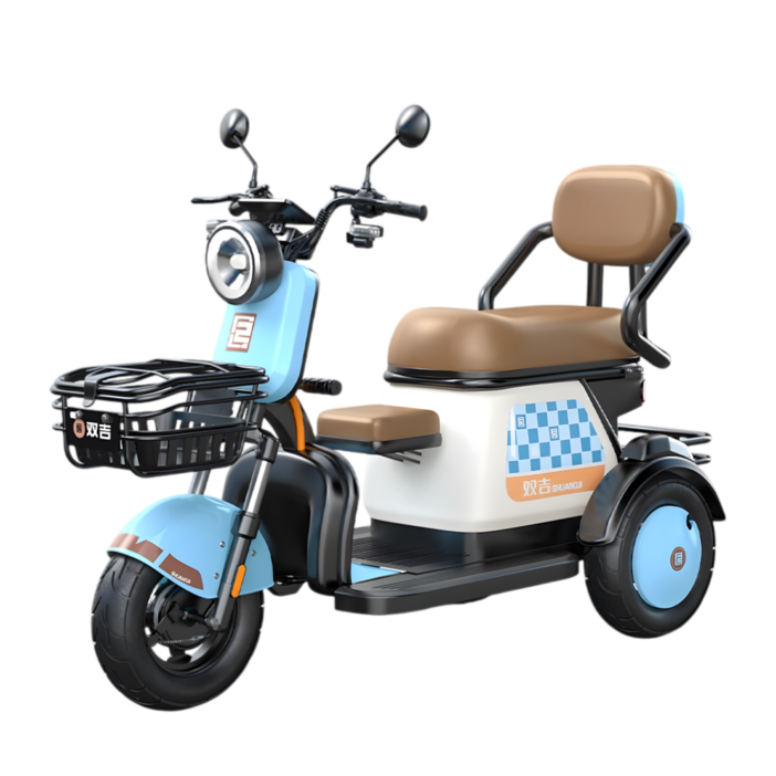 출퇴근 전기 스쿠터 3인승 리튬배터리 배달 오토바이 스쿠터 세발 전동차 3륜 바이크, 블루, 800W 60V 20A50km