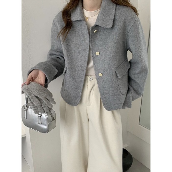 핸드메이드코트 숏 2종 카라 노카라 울 싱글 겨울 여성 포켓 핸메 코트 자켓