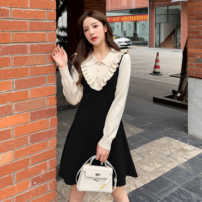 ForU 가을겨울 지금헤어지는중 송혜교 원피스 스타일 2021 최신상 가을 겨울 드레스 니트 드레스 여성의 가벼운 성숙한 스타일 라인 서양식 스웨터 드레스 빠른배송