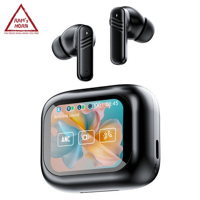 램스혼 터치스크린 무선 이어폰 노이즈캔슬링 블루투스 5.4, 블랙