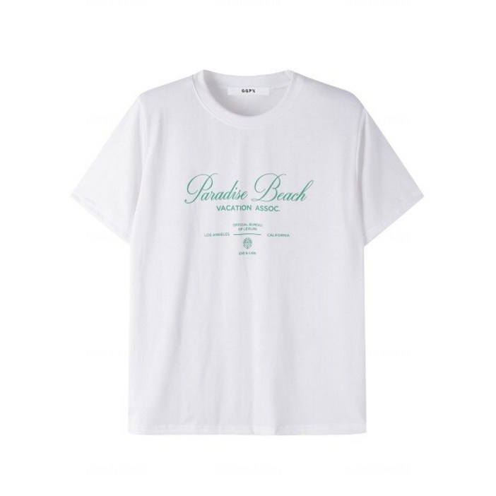 GGPX 파라다이스 비치 레터링 라운드 반팔 티셔츠 GOALW018D