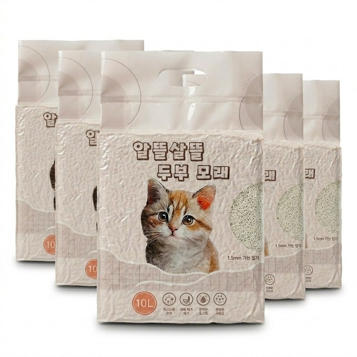 알뜰살뜰 고양이 두부모래 10L3kg 5개 1.5mm 무향, 무향, 5팩, 10L