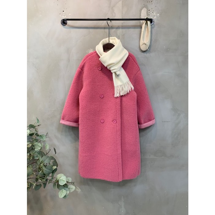 씨샵인더룸  보키 램스울 덤블 더블 버튼 노카라 롱 코트 3color