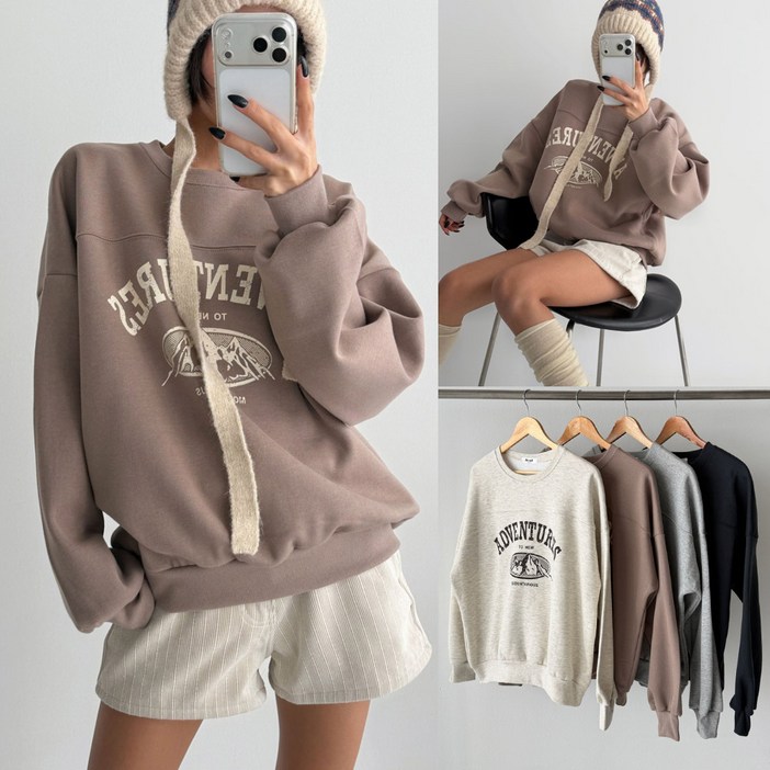 아이우먼 여성 빅사이즈 오버핏 기모 맨투맨 티셔츠 루즈핏 겨울 긴팔티 55110 size 여자큰옷