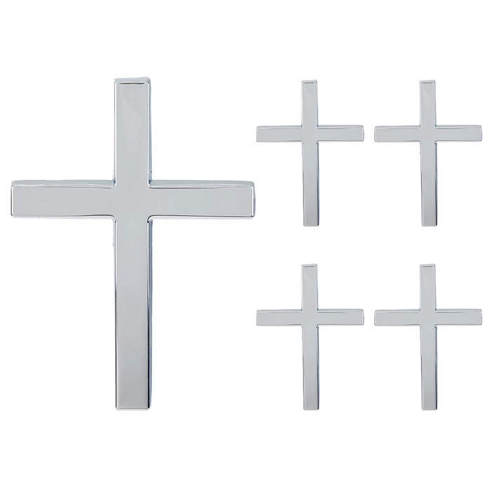 메탈 카 스티커 세트 자동차 외관 장식 다양한 모양 혼합 색상, 은색 십자가