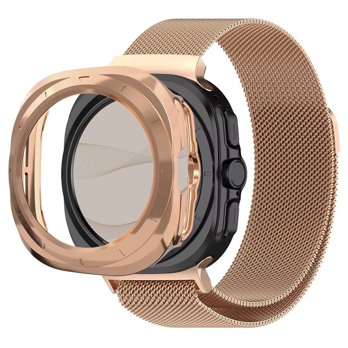 아이메이드잇 갤럭시워치 호환 밀레니즈루프 밴드 메탈 스트랩 케이스 세트, 로즈골드, 1개