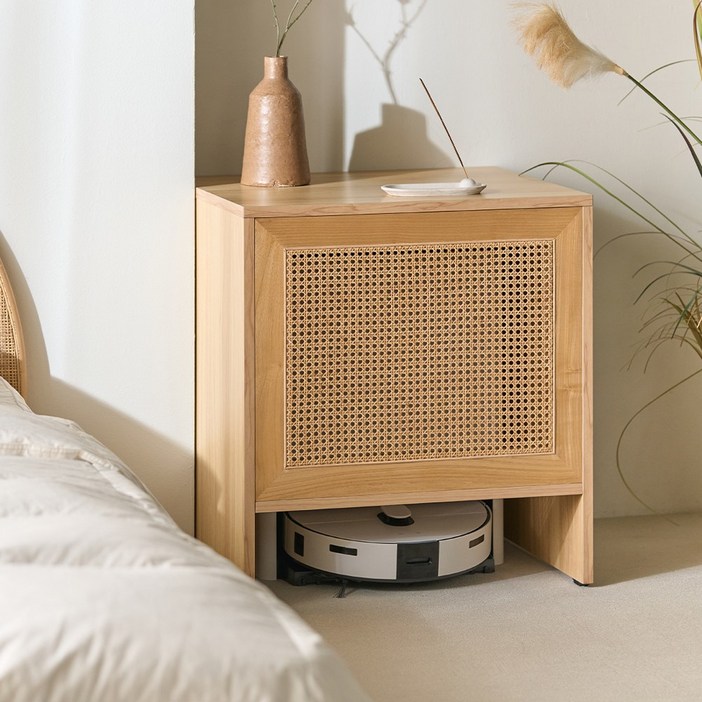코코 라탄 원목 로봇청소기수납장 선반 로보락 삼성 호환 거실협탁, 오크