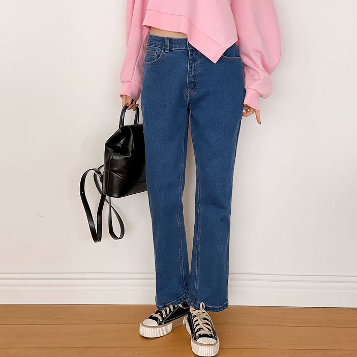 루나진 여성용 베이스 여유 일자핏 청바지 세미와이드 빅사이즈