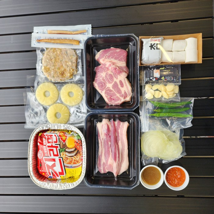 바베큐 세트 1등급 한돈 삼겹살목살 캠핑세트 16종 캠핑밀키트 삼겹살풀세트 삼겹살목살, 400g, 1세트