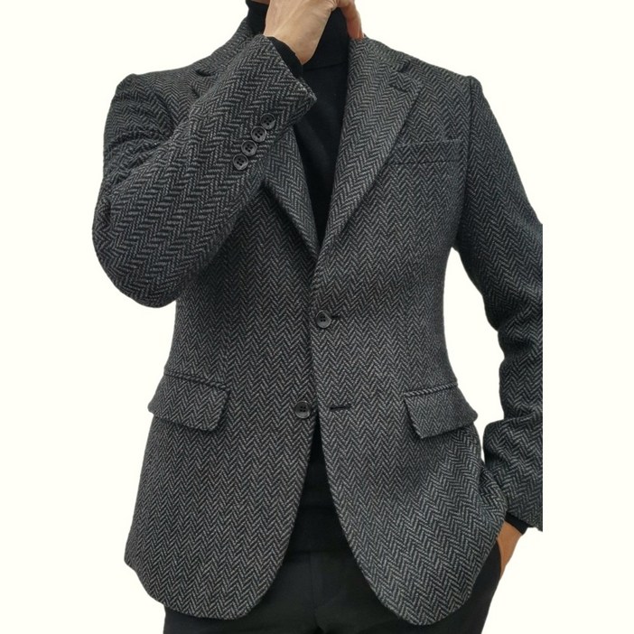브랜드라인 남자 헤링본 체크 울 모직 빅사이즈 가을 겨울 캐주얼 콤비 자켓 정장 블레이저