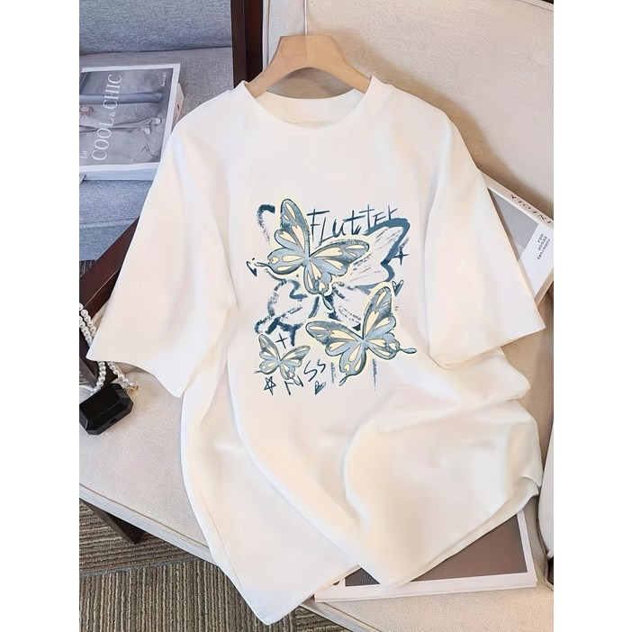 클래식하고 독특한 나비 프린트 상의 여성 여름 디자인 소규모 루즈핏 슬림핏 반팔 티셔츠 이너웨어