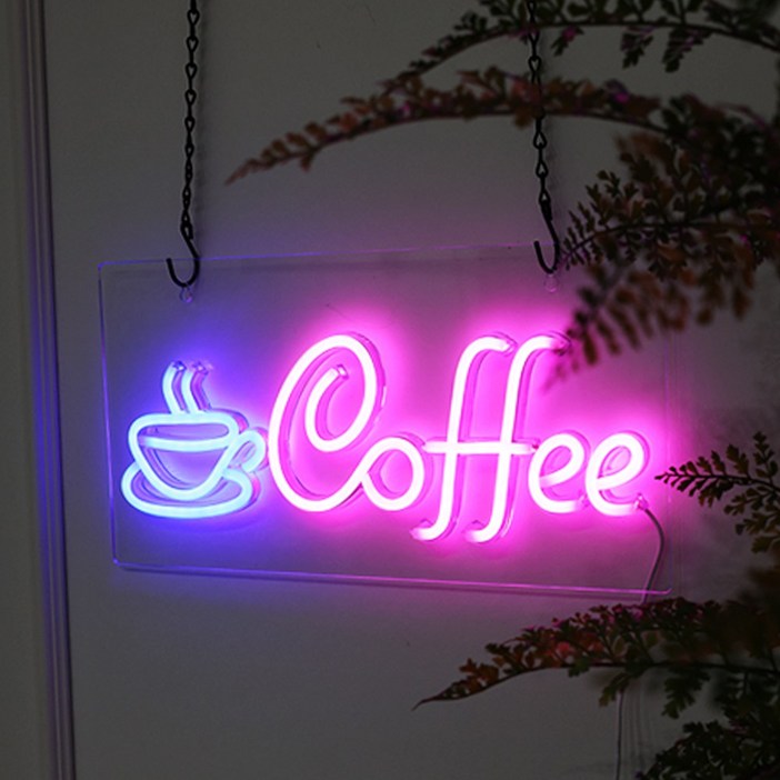 HK.sell 카페 영업용 벽걸이 LED 네온사인, 블루핑크