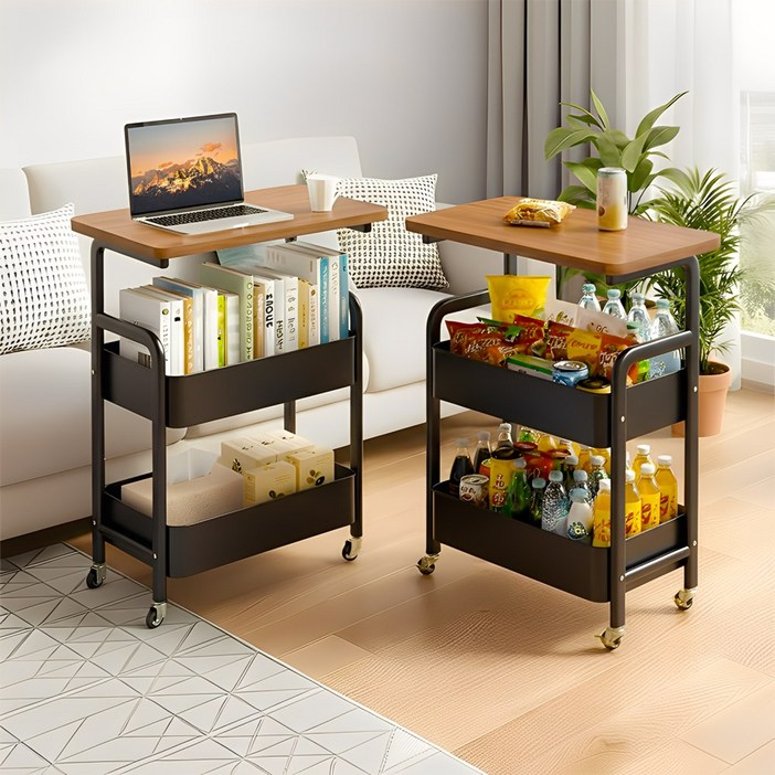 HOMEY NEST 트롤리 이동식 철제 3단 360도 회전 카트 HZMBTC03, 블랙