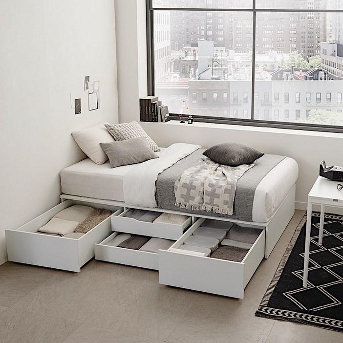 더윅 빅수납 슈퍼싱글 침대세트 (무헤드 4단 서랍형+본넬 매트리스SS)