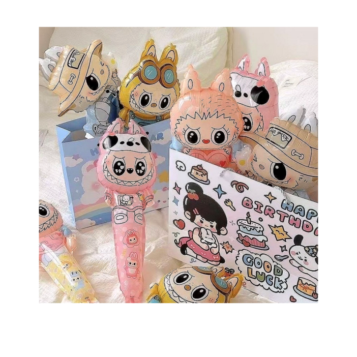 2P 랜덤 엘리야 라부부 캐릭터 핸드 스틱풍선 이벤트 생일 파티 용품 벌룬 호일 알루미늄 필름 막대 풍선