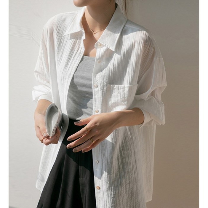 VERIT 커버업 여자 네츄럴 긴셔츠 루즈핏 셔츠 VT401