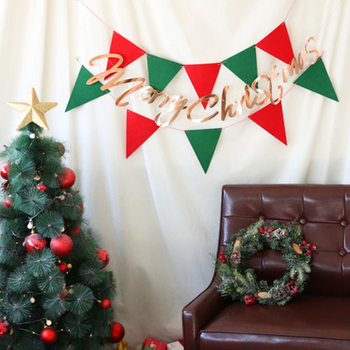 주파티해 크리스마스 가랜드  홈파티장식 은박커튼 겨울인테리어, A36캘리그래피메리크리스마스가랜드로즈골드, 1개
