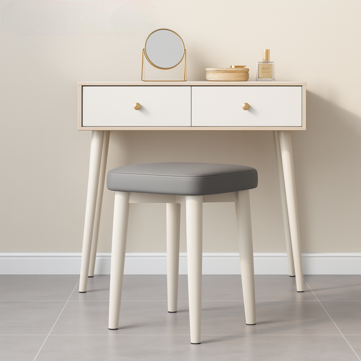 솜솜스퀘어 푹신한 PU가죽 쿠션 화장대 스툴 의자, 1개, 그레이