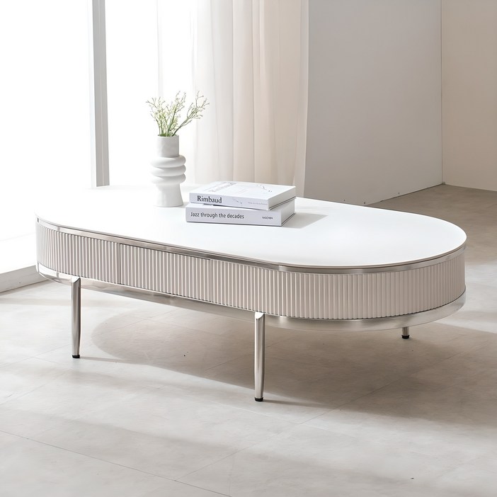 밀크 세라믹 템바보드 소파 좌식 거실 테이블 1300, 실버프레임