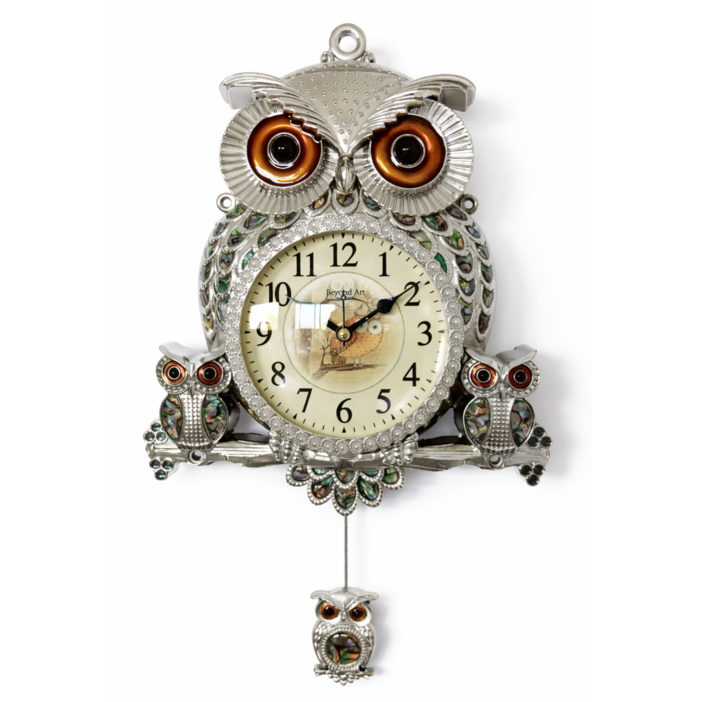 비욘드아트 부엉이벽시계 무소음 거실 카페 인테리어 집들이선물 자개, 실버